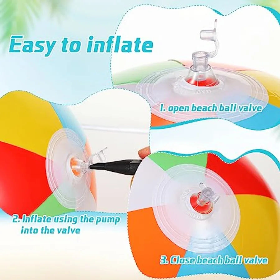 Beach party supplies: inflatable beach balls 10'', 11'', 12.6'',rainbow-colored PVC, lightweight durable, ideal for summer pool