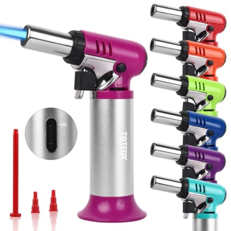 Butane Torch with Fuel Gauge T907, One-hand Operation Kitchen Torch Lighter with Adjustable Flame for BBQ, Baking, Brulee Creme