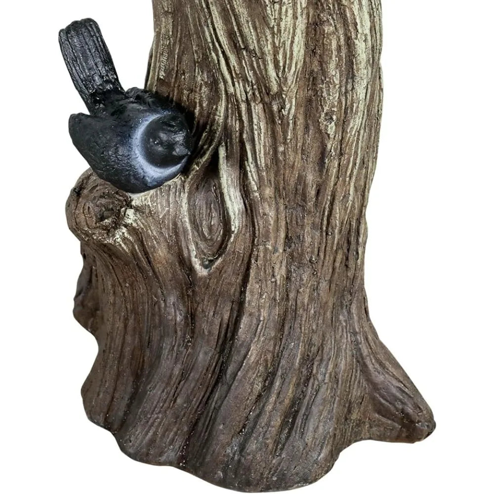 23” Tall Fibre Reinforced Concrete Birdbaths with Birds for Patio, Woodland Tree Trunk Decorative Outdoor Bird Bath