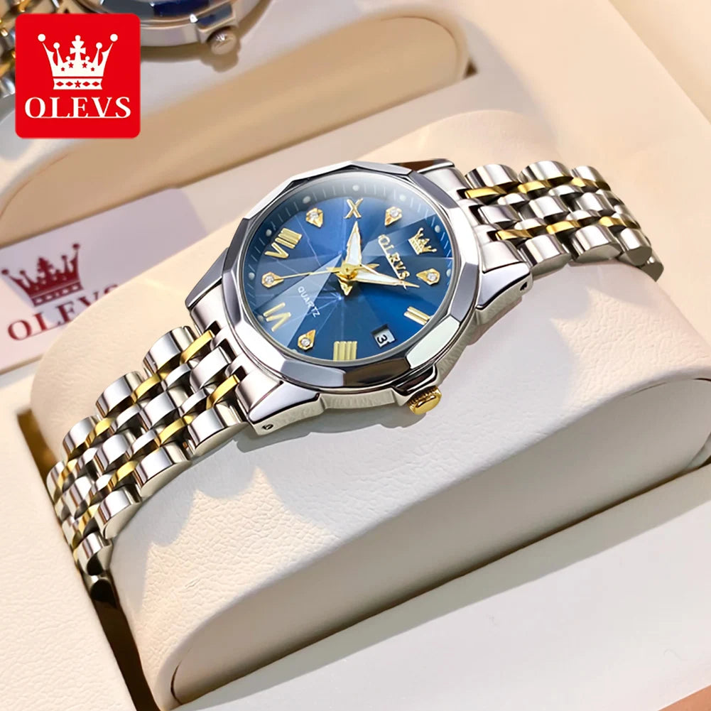 OLEVS 9931 Quartz Women Watch Original Stainless Steel Dual Calendar Luxury Top Brand Waterproof Ladies Watches Jewelry Set Hot