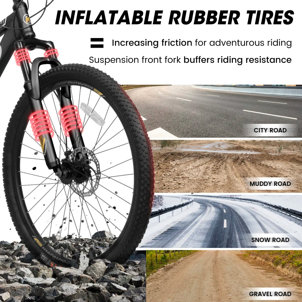 26 Inch Mountain Bike for Adults & Teenagers, High Carbon Steel Frame, 21-Speed Smooth Gear System, Front and Rear Mechanical Disc Brakes, 26x2.125 Inch Wear-Resistant Tires, All Terrain MTB Bicycle