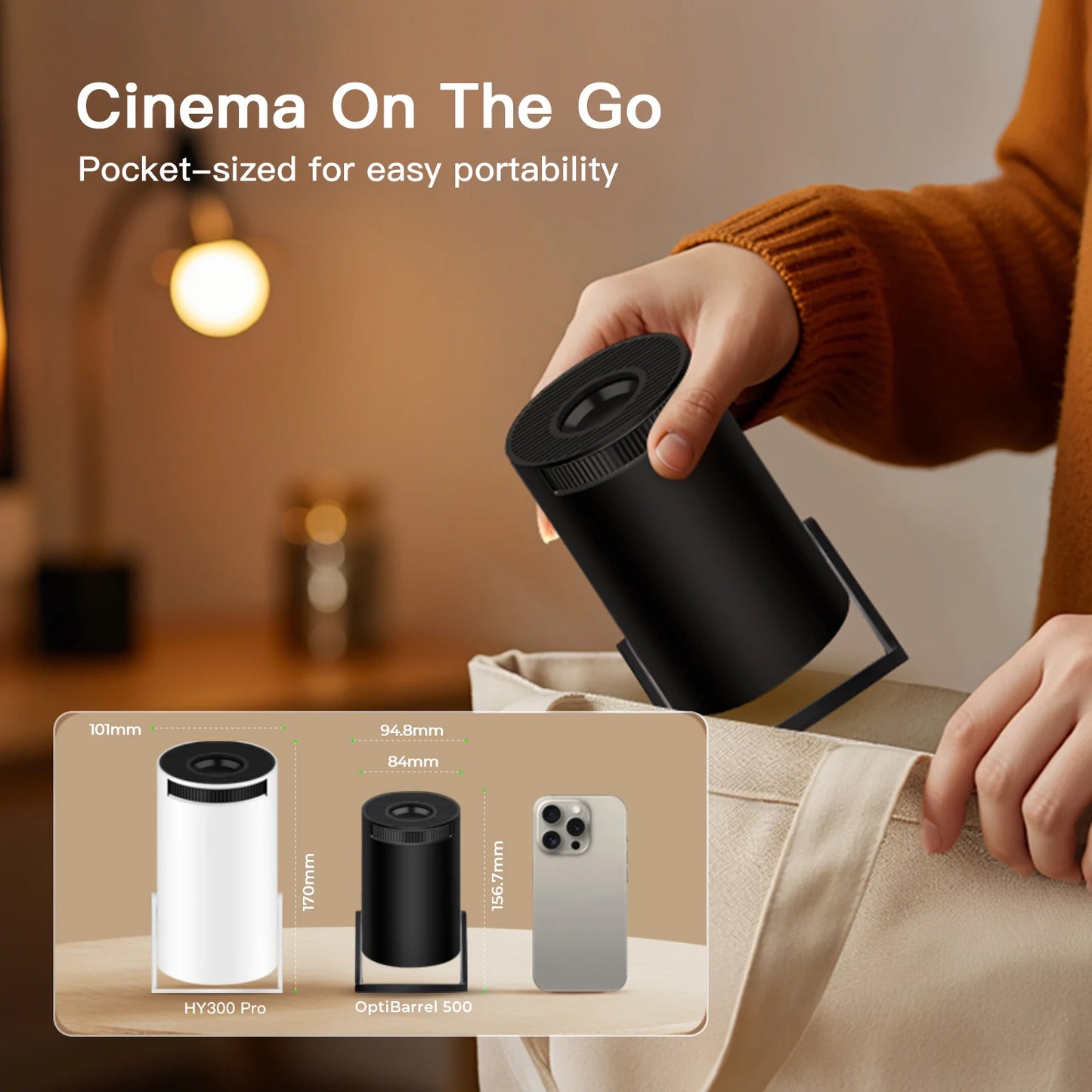 Mini Projector X1BR with WiFi6 & BT5.4, Portable Beamer 4K Support, Upgraded Android 14 Short Throw 180° Rotation Outdoor Video