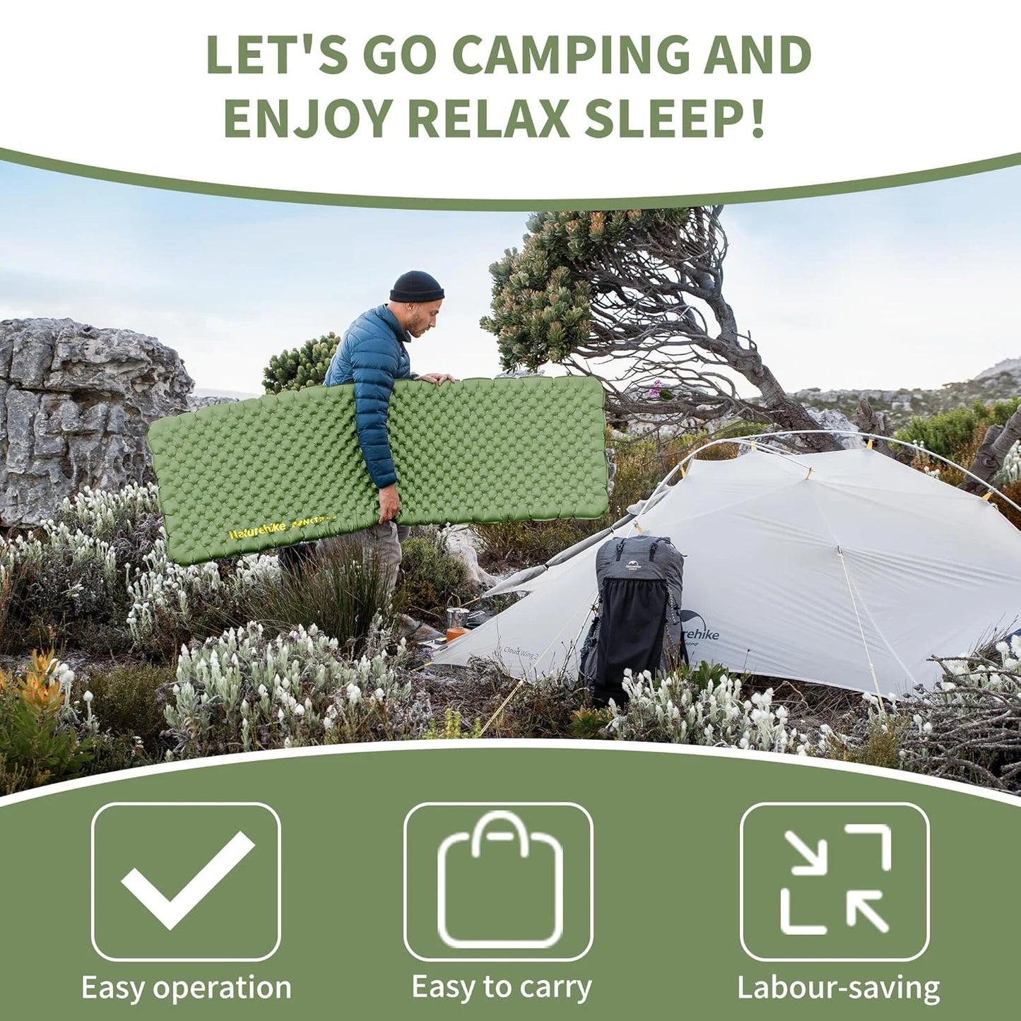 Naturehike R4.6 Inflatable Mattress Outdoor Camping Ultralight Sleeping Pad Single Folding TPU Nylon Hiking Moisture-proof Mat