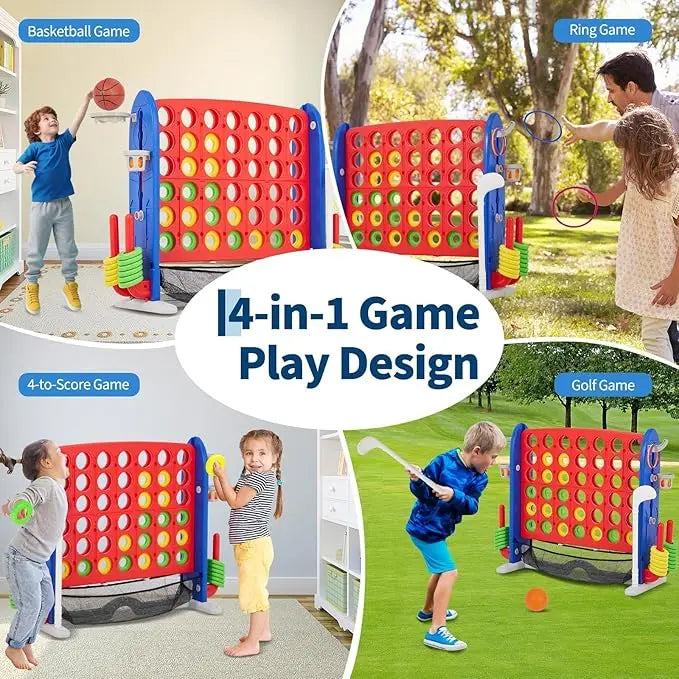 Giant Connect 4 Game Outdoor Includes Connect Game, Golf, Basketball, Ring Toss, Adjustable Height, Mesh Board, Carry Bag Indoor/Outdoor Fun for Kids & Adults