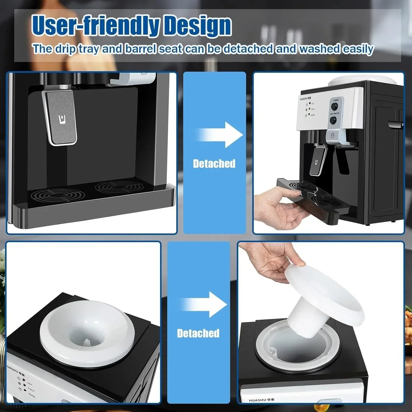 Top Loading Countertop Water Dispenser - 3 Temperature Settings, Fits 1-5 Gallon Bottles /Hot/Cold - 110V 550W (White)