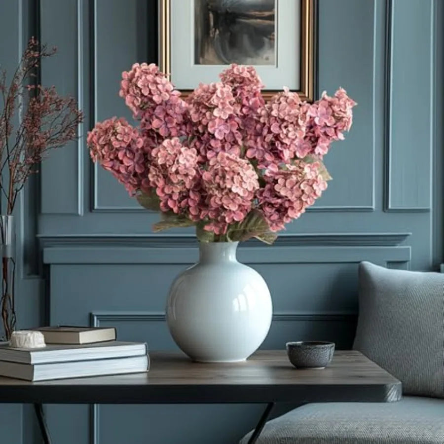 Burgundy Hydrangea Artificial FlowersFall Hydrangeas Artificial Flowers Fake Fall Dried Hydrangea Decoration Faux Silk Flower w