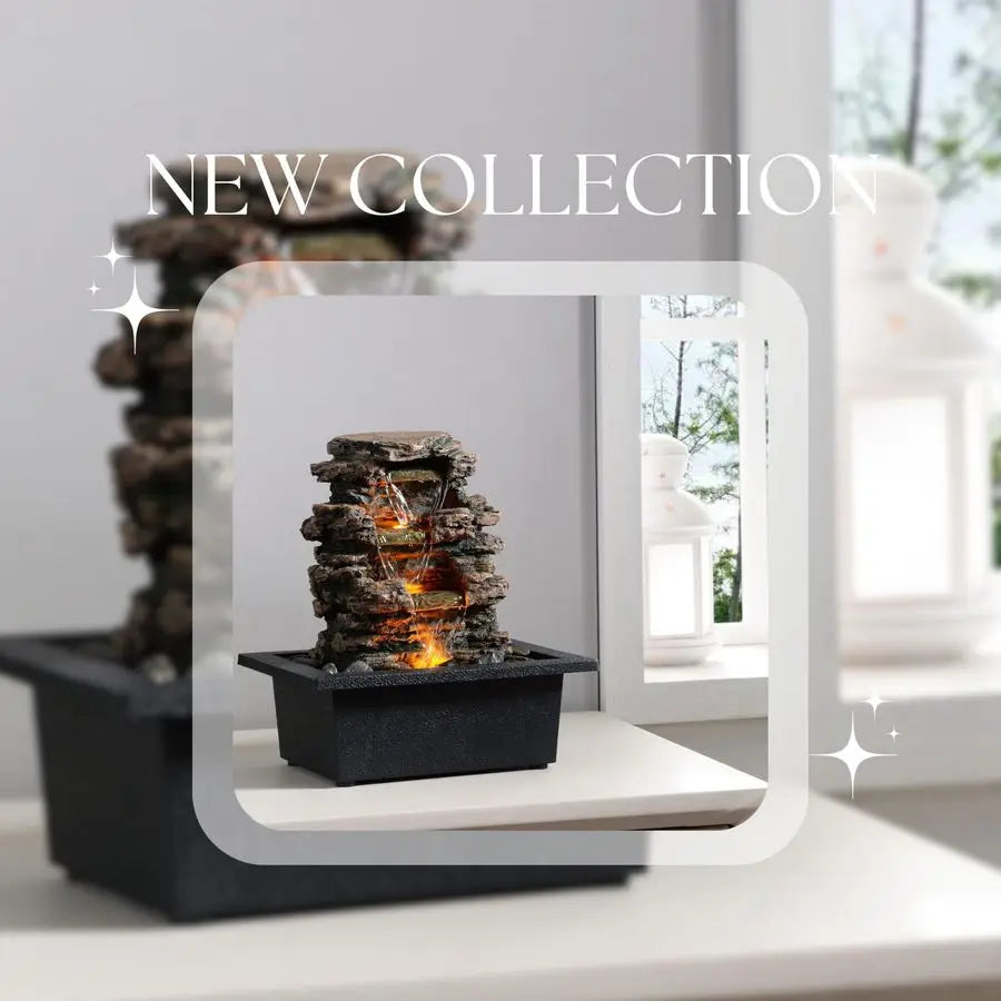 Water Fountain, Home Decor Soothing Sound Machine with Automatic Pump, Deep Basin and Natural River Rocks. Indoor Zen Relaxation