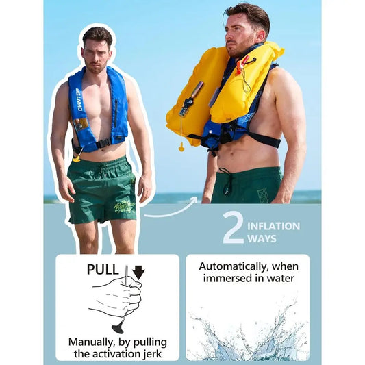 Inflatable Vest with Manual Conversion, Lightweight, Zippered, Ideal for Kayaking and Fishing, Includes 24g CO2 Cylinder