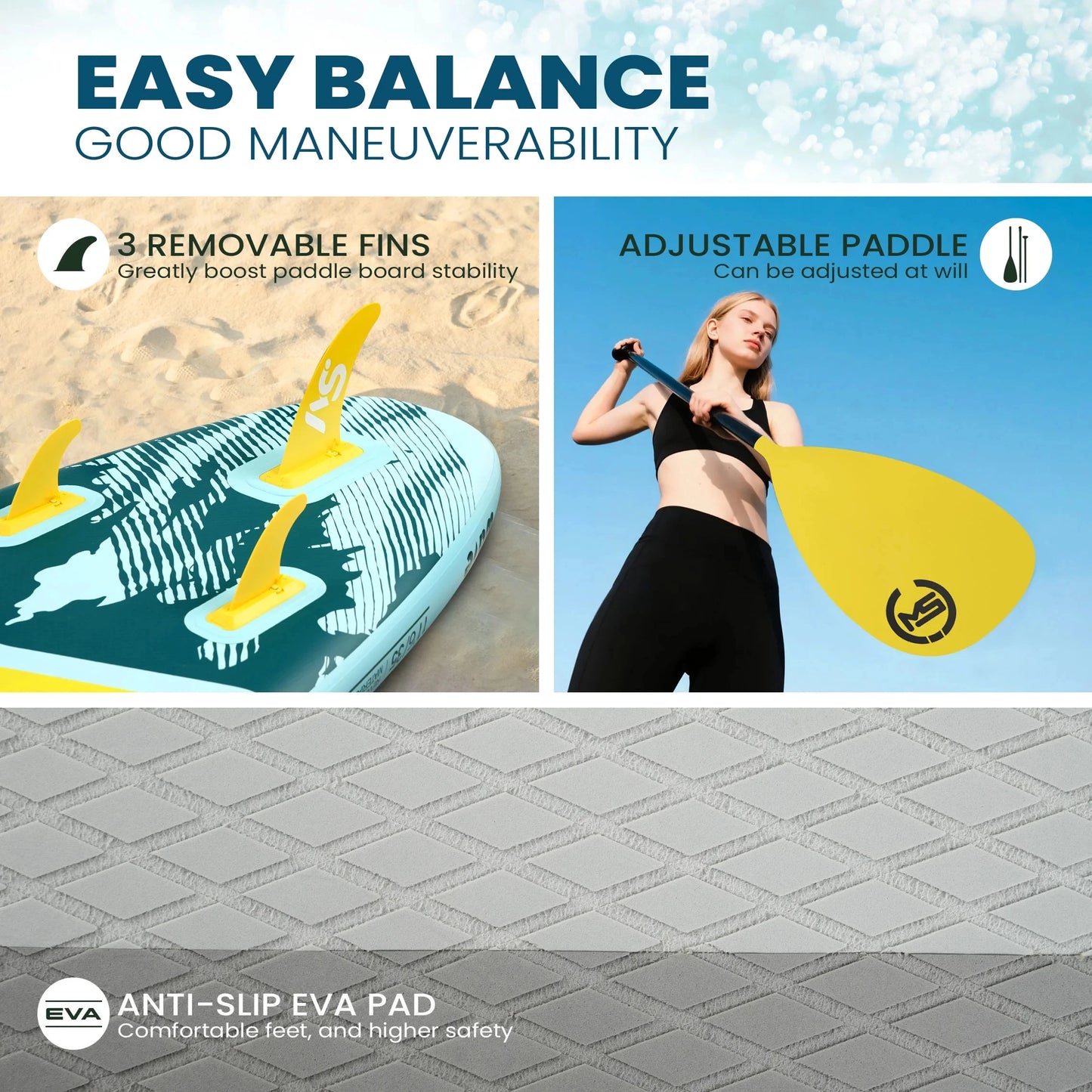 MSEASFREE Inflatable Paddle Board Stand up Paddle Board 10' SUP Board for Youth & Adults