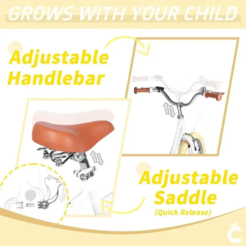Children's 12-20 Inch Vintage Style Bikes with Training Wheels, Basket, and Bell for Ages 2-12