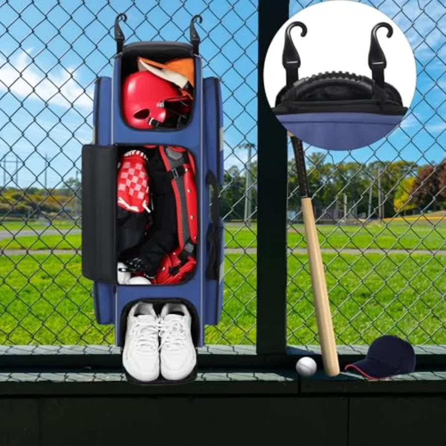 Catchers Gear Bag Baseball Bag with Wheels Large Capacity Softball Bag with Multiple Pockets and Separate Shoe Compartment Mult
