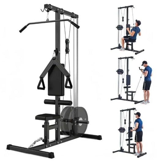 Multi-Functional Cable Machine for Home Gym with High and Low Pulley Station Row and Tricep Workout Equipment in Black with Leg