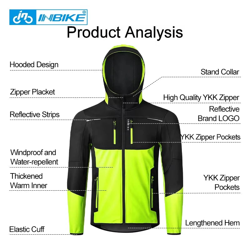 INBIKE Winter Men's Windbreaker Jacket Warm Polar Fleece Cycling Jackets With Pockets Waterproof Bicycle Jacket Clothing For Men