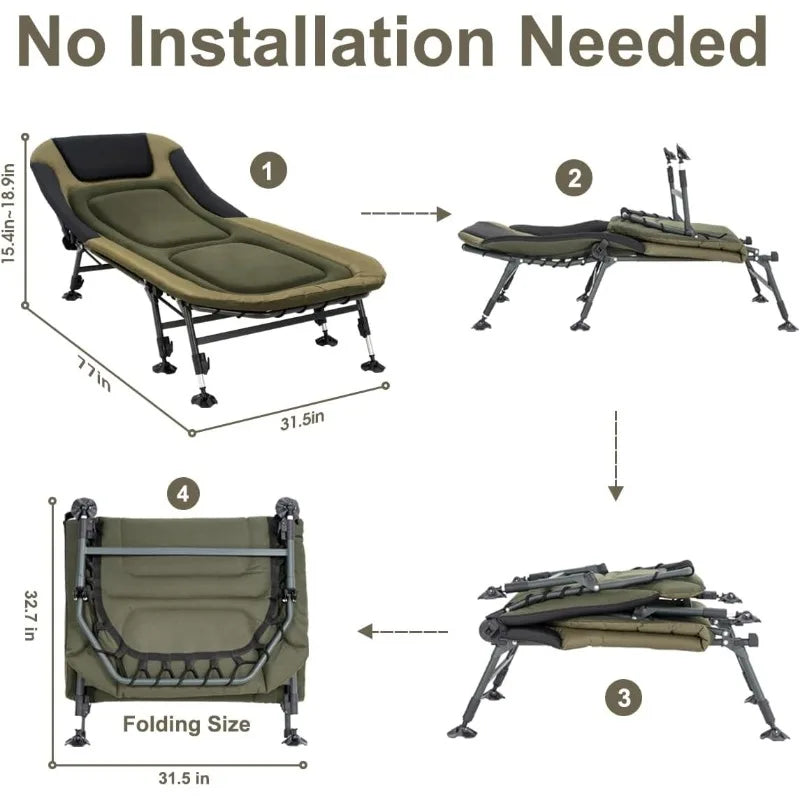 XXL Camping Cots for Adults 330Lbs with Carry Bag, Heavy Duty Folding Bed with Soft Padded Cushion, Portable Sleeping Cot