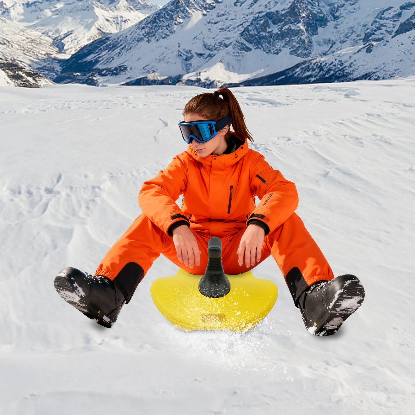 Yellow Sledding Snowboard with Pull Rope and Handle, Portable Snowboard, Sled Car Outdoor Skiing Play Snow Skating Ice Skating