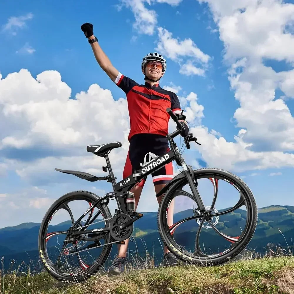 26 Adult Mountain Bike with 21-Speed, Full Suspension, High Carbon Steel, Suitable for Men/Women/Teens, Dual Disc Brakes