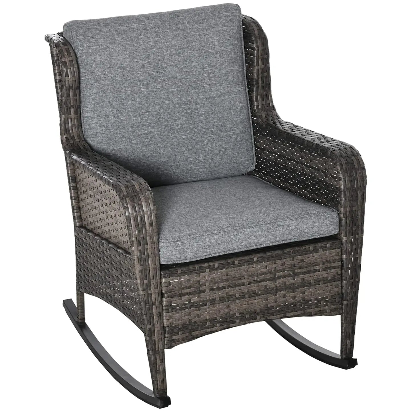 Outdoor Wicker Rocking Chair with Wide Seat, Thick Cushions, Rattan Rocker with Steel Frame, High Weight Capacity, Customized