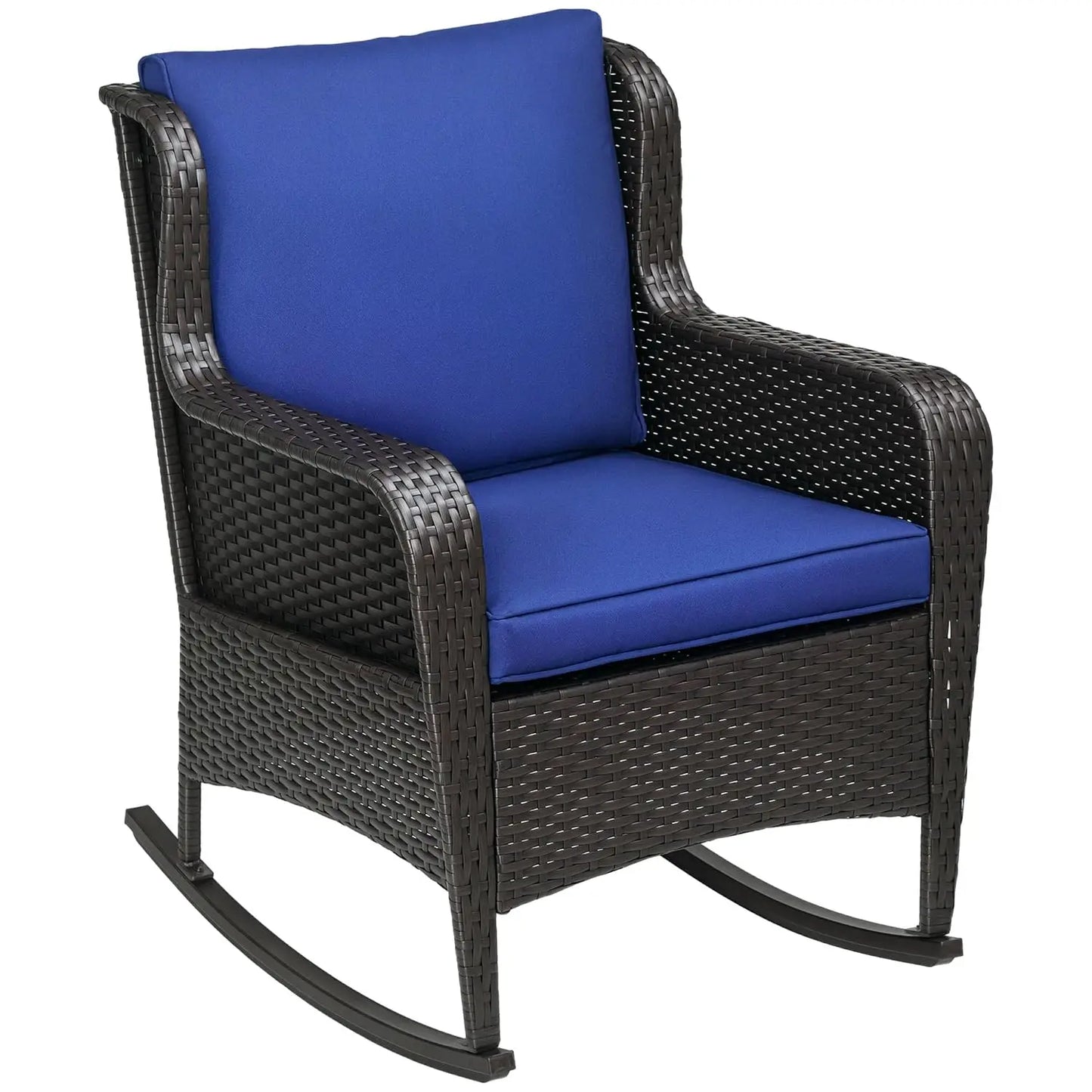 Outdoor Wicker Rocking Chair with Wide Seat, Thick Cushions, Rattan Rocker with Steel Frame, High Weight Capacity, Customized