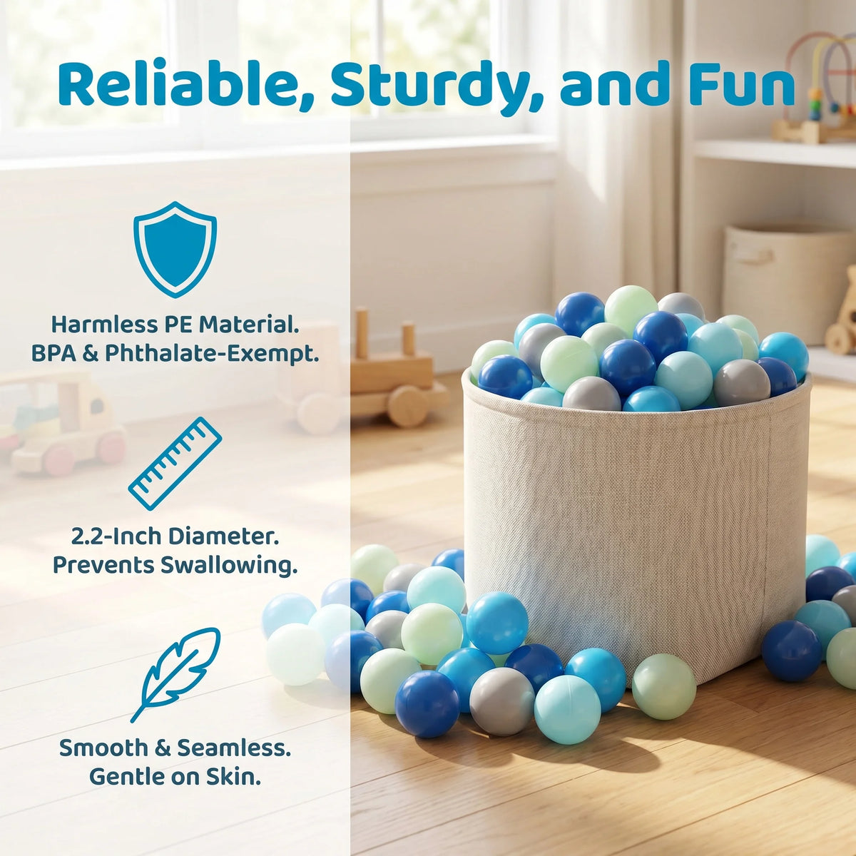 Dark Blue PE Ball Pit Balls 500/1000/2000 PCS 2.2 Inch Safe Anti‑Choking Play Balls for Kids Bounce House Inflatable Water Pool Play Tent Ball Pit