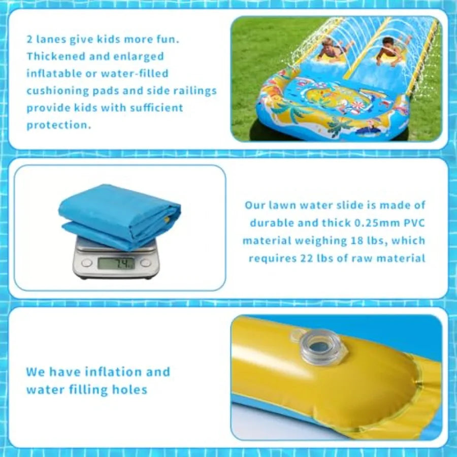 Backyard outdoor party application, heavy-duty PVC material, blue and yellow color, extra-long 40FT double slip and water slide