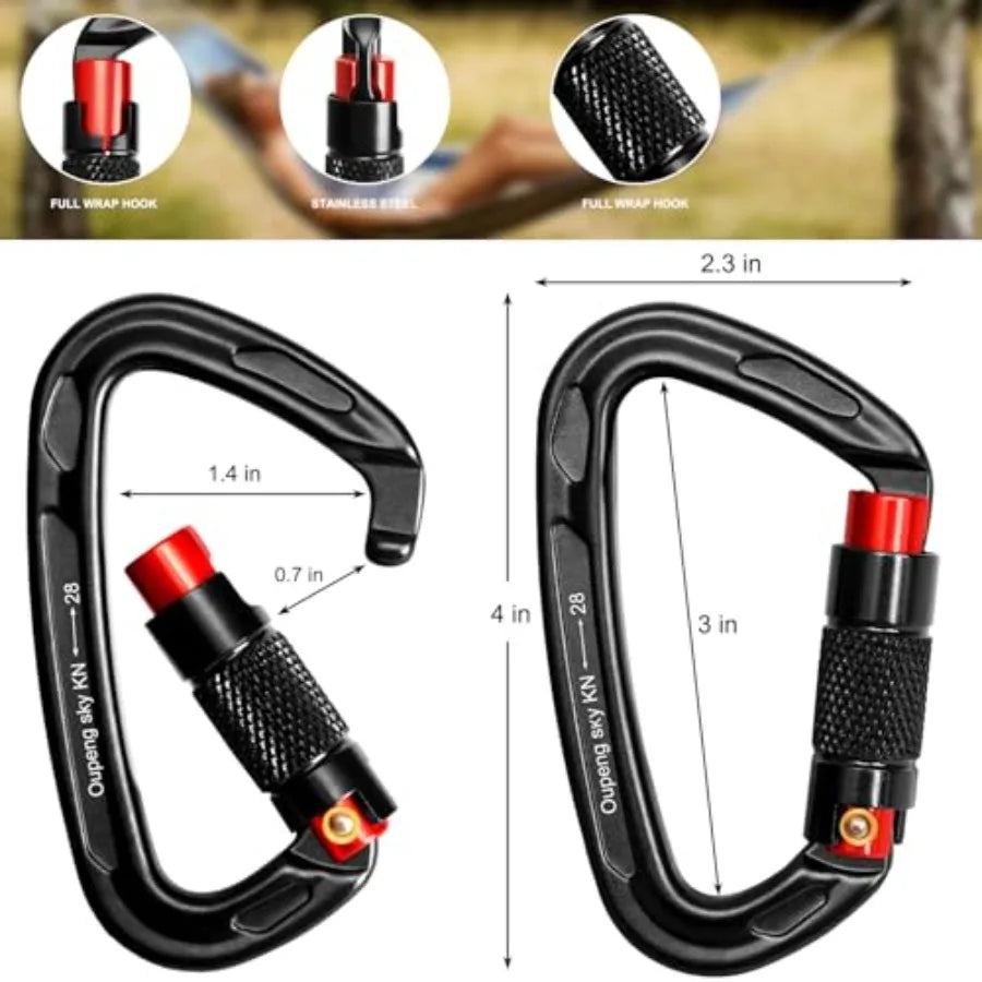 Auto Locking Carabiner Clips - 28KN 6172lbs Heavy Duty Caribeaners, Large Carabiner Clip for Keychains Hammock Camping, Gym, Hi