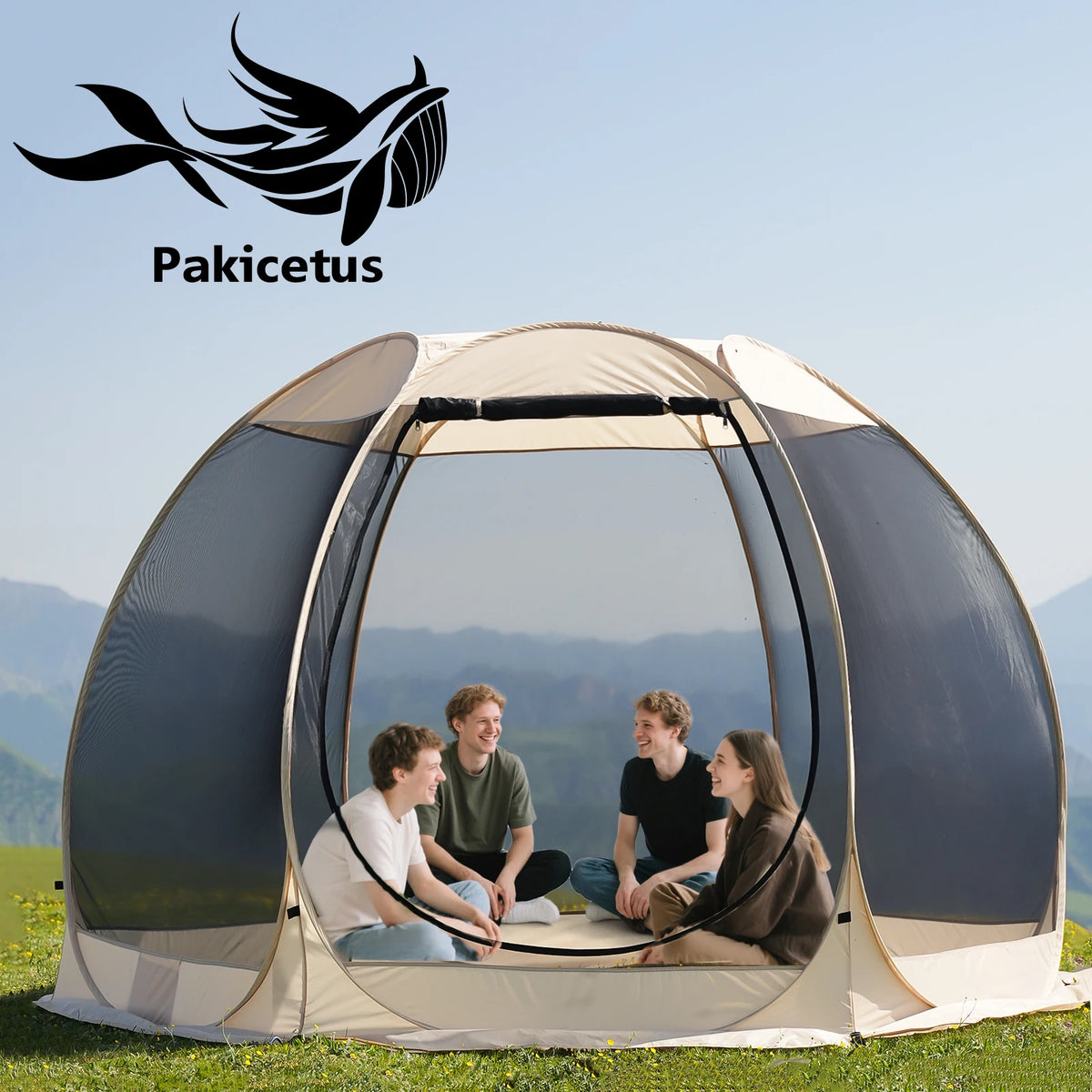 PAKICETUS Pop Up Screen Tent 4-6 Person, 360° Panoramic Breathable Mesh Instant Setup Ventilated Screen House Tent for Summer Autumn Camping Patio Backyard Picnic