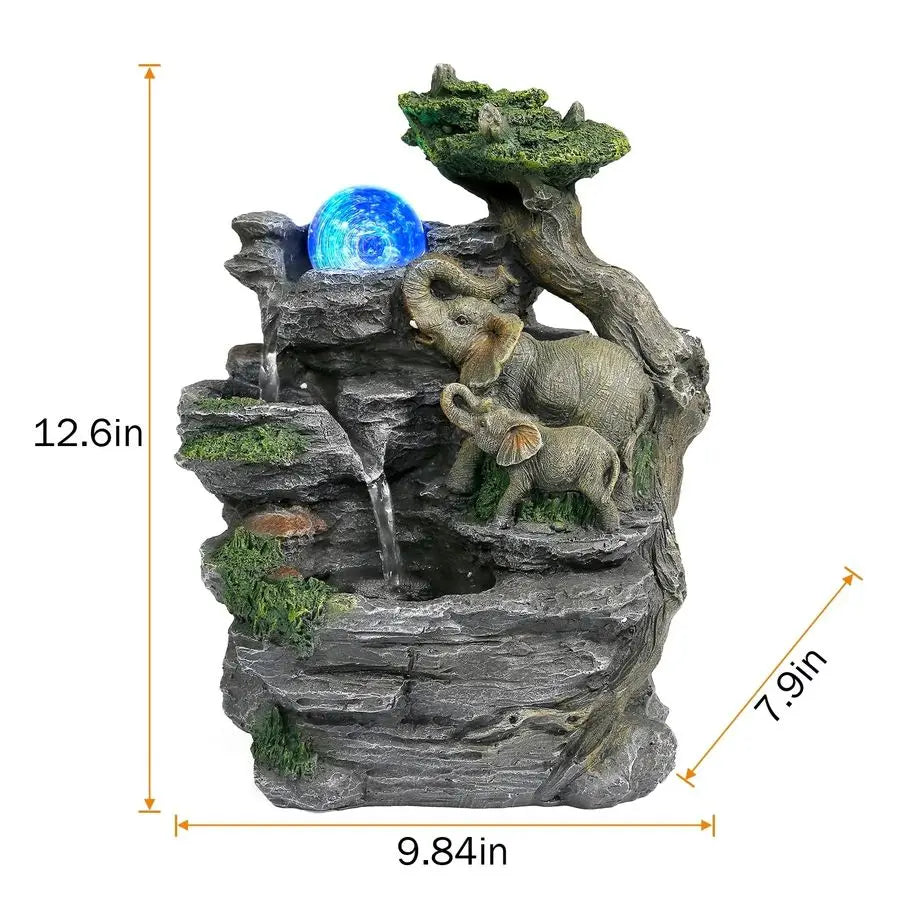 Tabletop Fountain,Relaxation Water Feature Feng Shui Indoor Fountain of Elephant Sculpture with Colorful Spinning Ball for Home