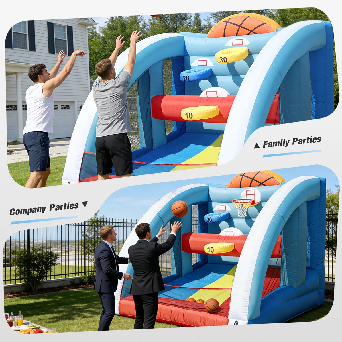 Inflatable Basketball Hoop Shot 10×10×10ft, Blow Up Inflatable Basketball Game with Balls, Air Blower, Inflatable Games for Outdoor Parties, Carnival Events, Lawn Games