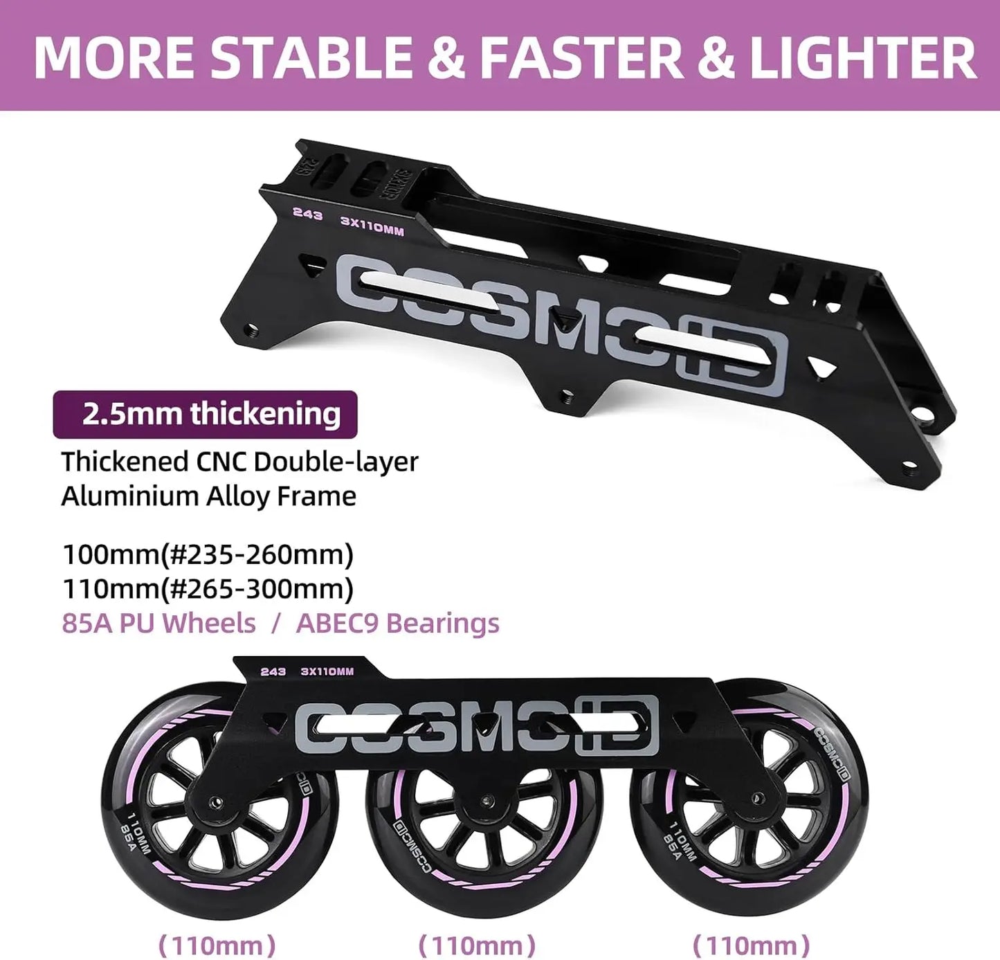 High-Performance Inline Skates for Adults, 3-Wheel 110mm Metal Frame, Indoor/Outdoor Fitness, Sizes 5-14.5