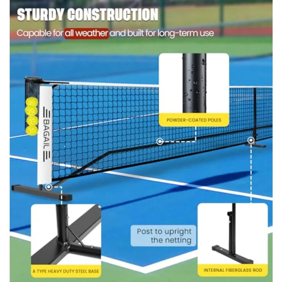 Portable Pickleball Net Set 22 FT Regulation Size Pickle Ball Net with Ball Collector 4 Balls and Carry Bag Easy Setup for Outd