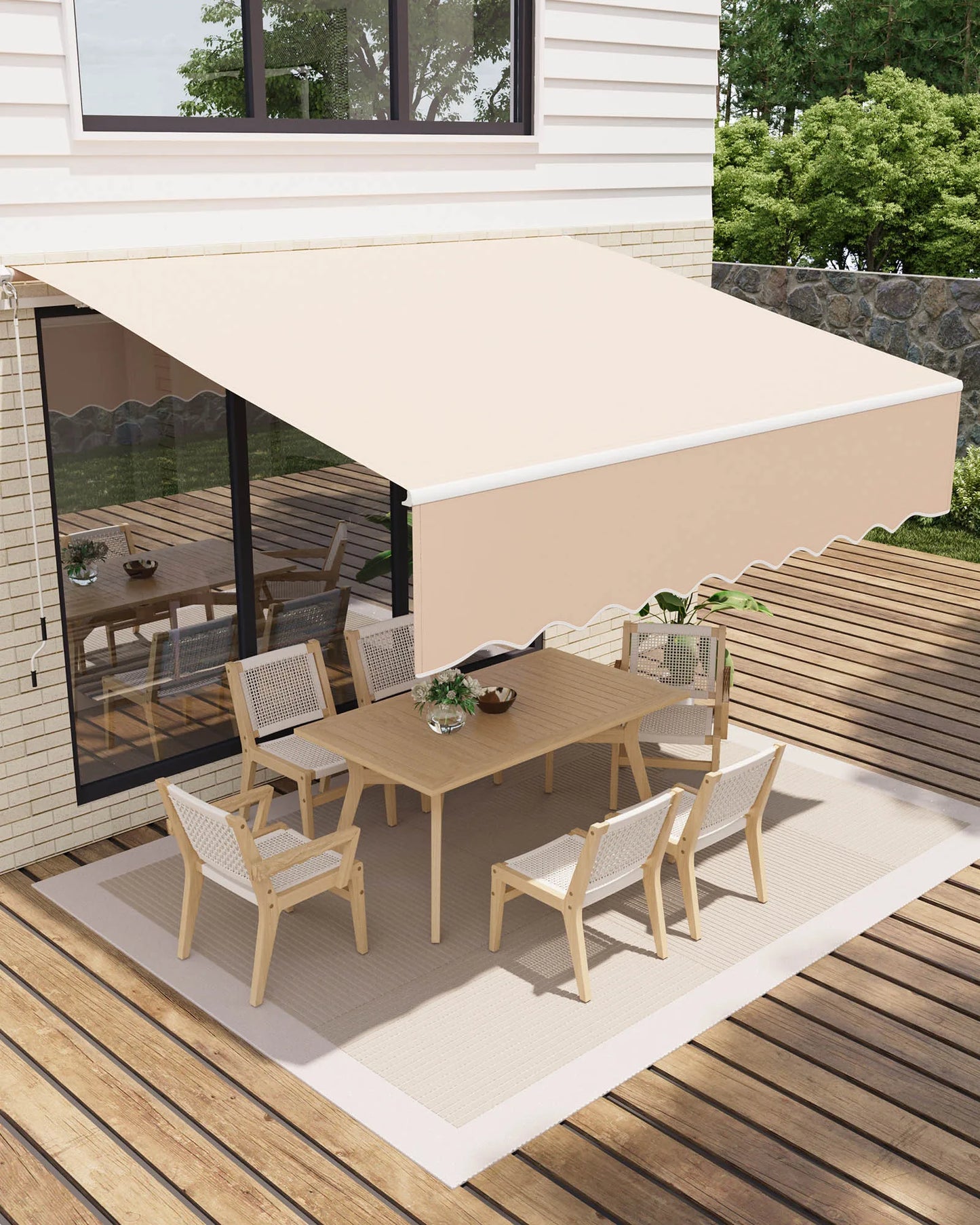 Retractable Waterproof Patio Dining Set Awning Manual Crank Heavy Duty Aluminum Frame Sun Shade for Deck Porch Balcony