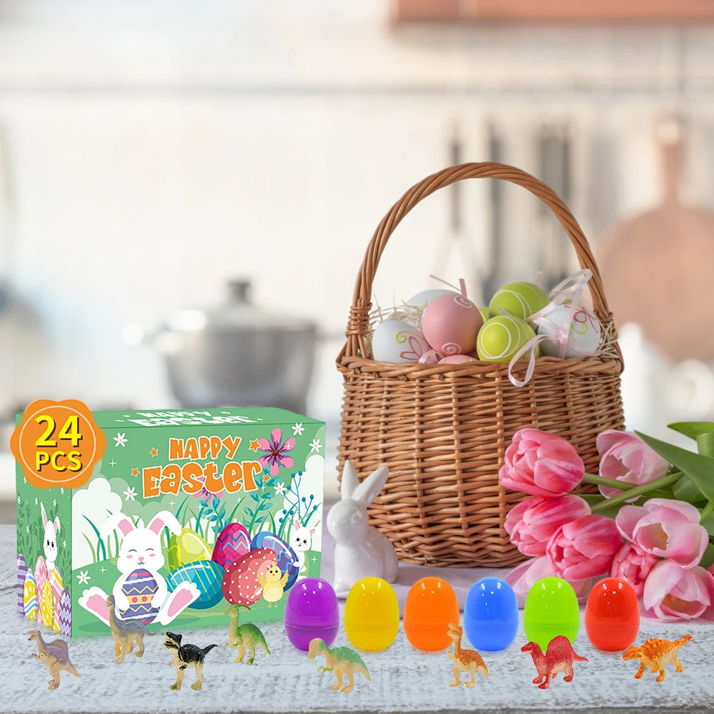 12Pcs Prefilled Easter Eggs Easter Egg Fillers with Dinosaur Toys Easter Basket Stuffers Filled Easter Egg Gift for Boys Girls