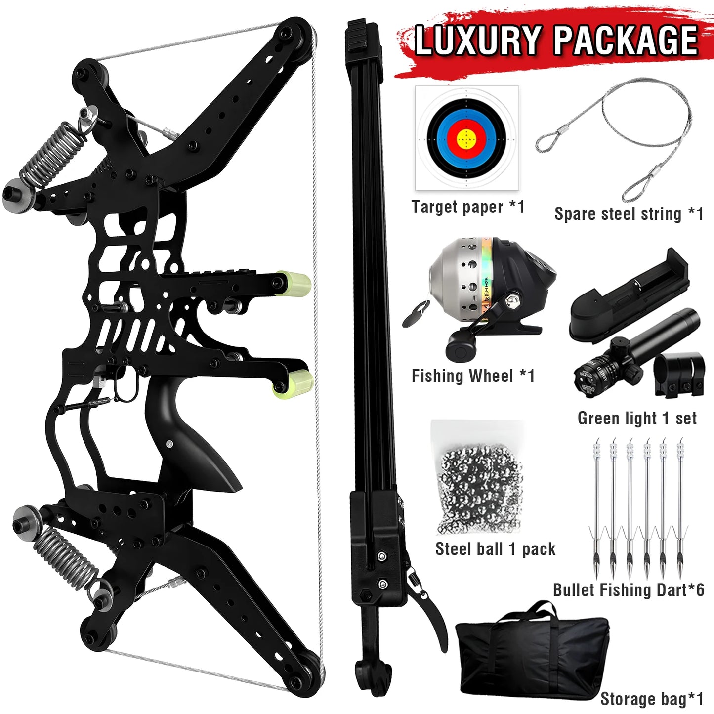 Full Metal Professional Compound Bow, Multi-Use Steel Ball, Arrow &Fishing Precision Shooting,Portable Long-Range Outdoor Target