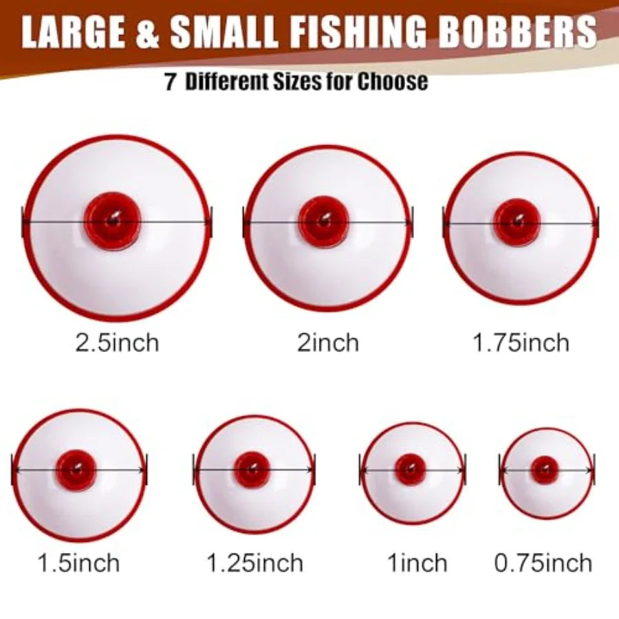 Fishing Bobbers Hard ABS Snap-on Push Button Round Buoy Floats for Crappie Panfish Walleyes Red and White 0.75 1 1.25 1.5 1.75