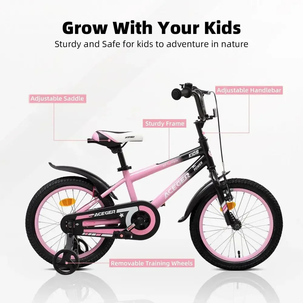 Children's 12-20 Inch Bikes with Training Wheels & Kickstand, Suitable for Ages 3-13