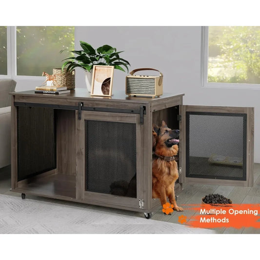 Dog Crate Furniture, Wooden Heavy Duty Dog Kennel Indoor, Decorative Dog Cage Table for Extra Large Dogs