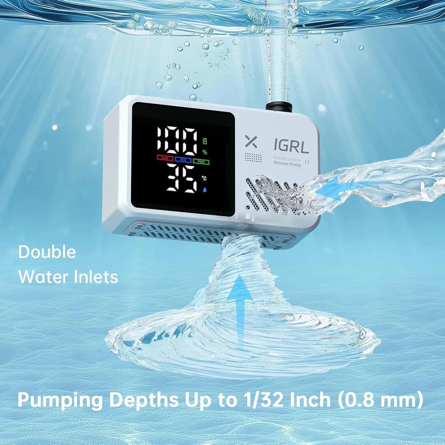 Portable Camping Shower 7800mAh Rechargeable Pump with Digital Display, 4 Water Modes, Bath Sponge, Hiking Travel, Car Wash, Pet
