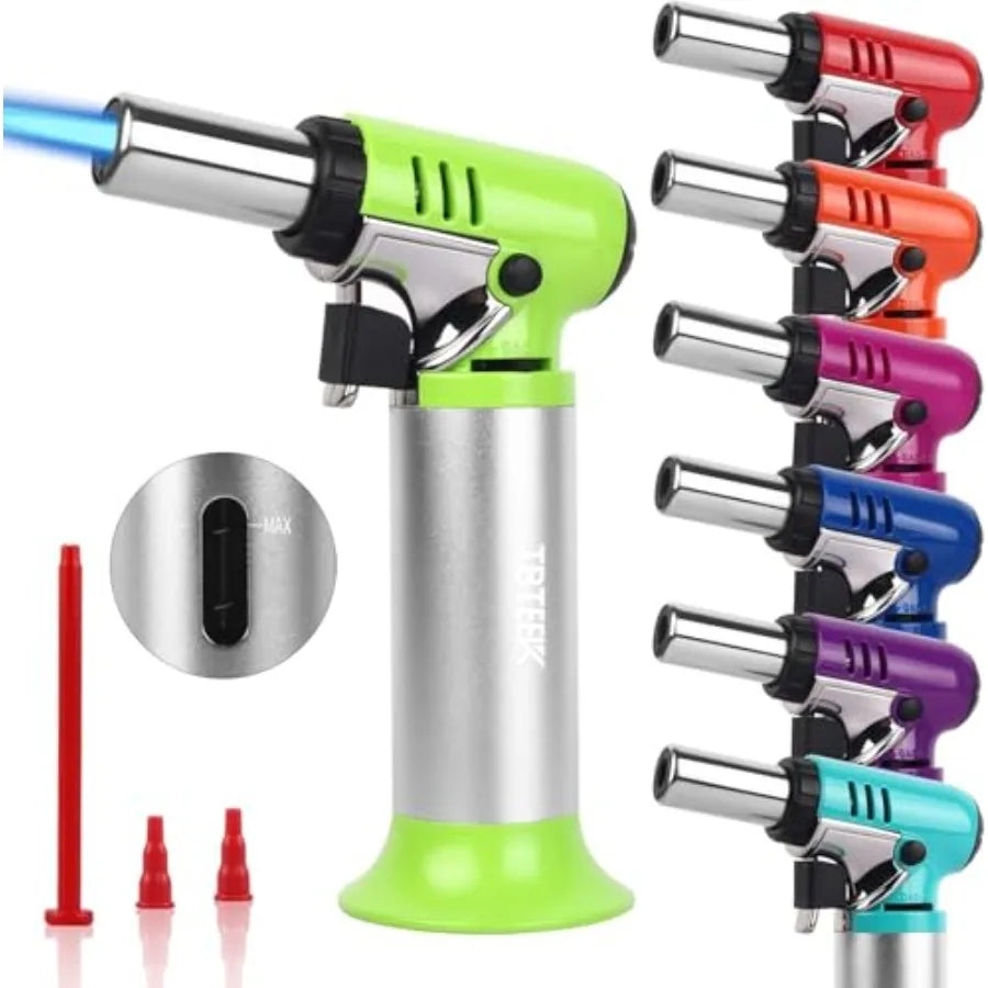 Butane Torch with Fuel Gauge T907, One-hand Operation Kitchen Torch Lighter with Adjustable Flame for BBQ, Baking, Brulee Creme