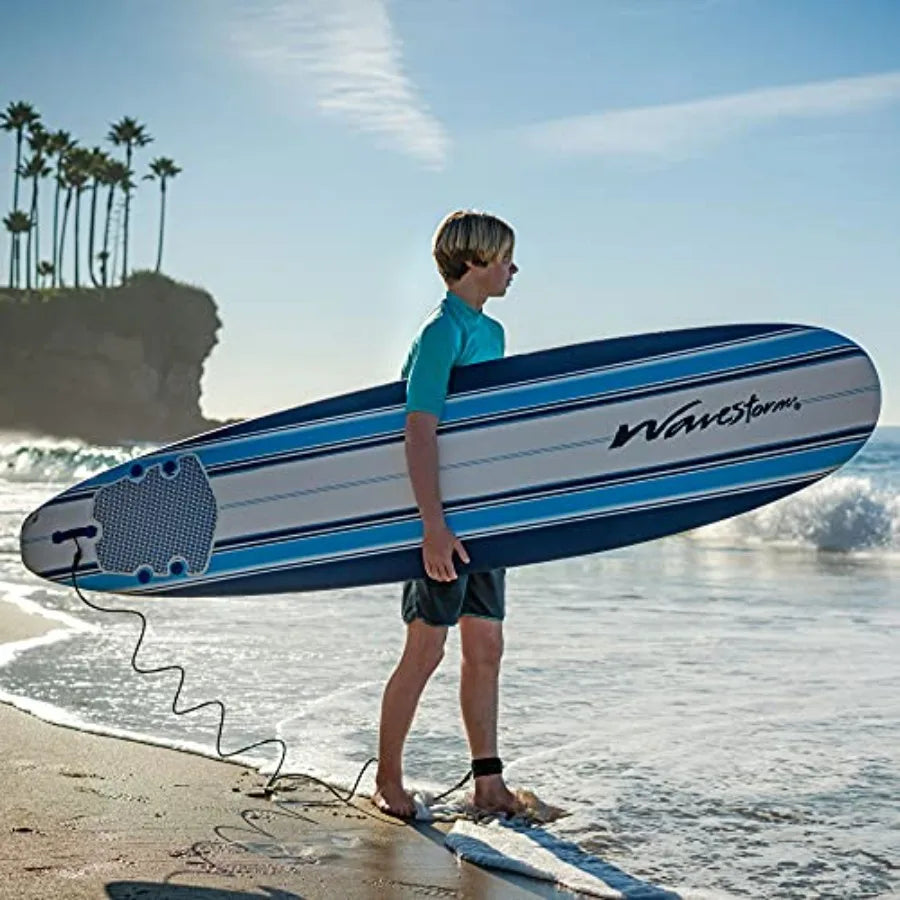 8ft Classic Surfboard// Foam Wax Free Soft Top Longboard for Adults and of All Levels of Surfing