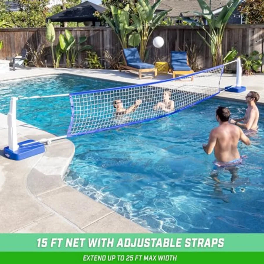 Splash Hoop 2-in-1 Full Court Pool Basketball Volleyball Game Set Durable Vinyl Material Blue and White Color Quick Setup and P