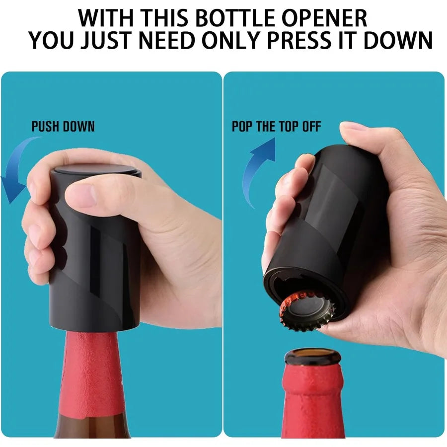 2 PACK Push Down-Pop Off Beer Bottle Opener with Magnetic Cap Catcher No Damage to CapsAutomatic Decapitator Beer/Soda Magnet B