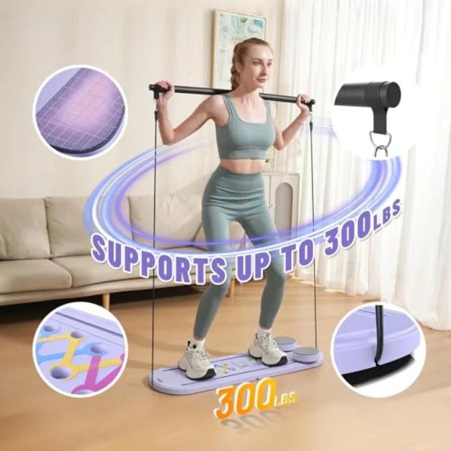 Pilates Board Foldable Reformer Training Set 6-in-1 Versatile Kit with Auto-Rebound Ab Roller Home Core Workout Equipment for T