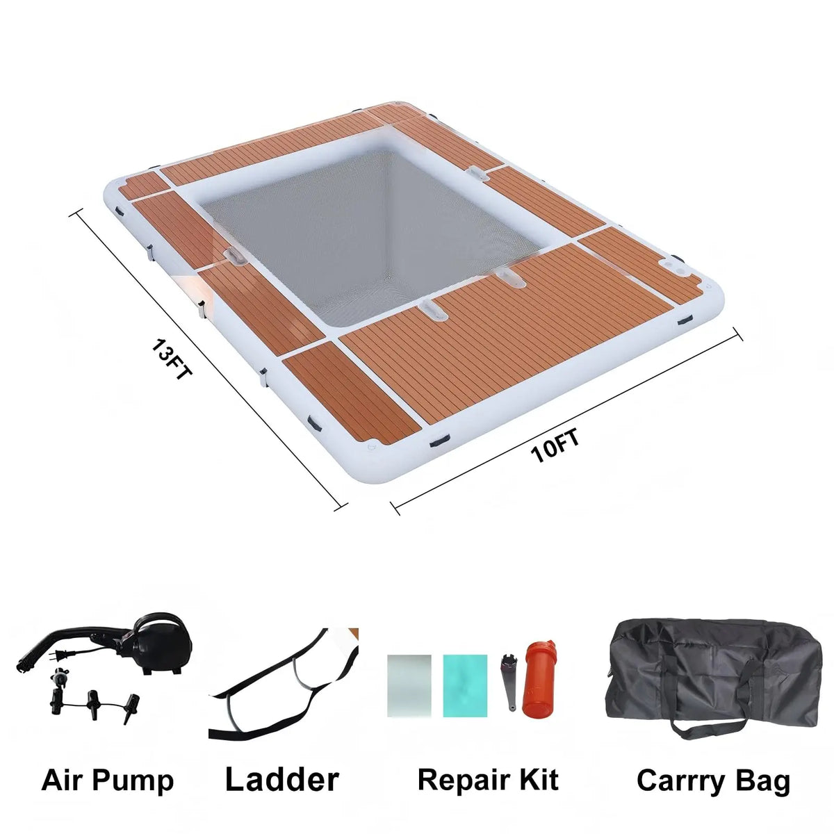 13x10ft Inflatable Yacht Pool with Non-Slip EVA Deck, Heavy Duty PVC Floating Dock with Netting, Portable Sea Swimming Pool for Boat, Lake, and Ocean Water Sports