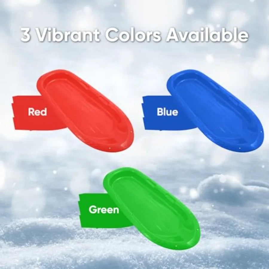 Toboggan Snow Sleds for and Adults 2 Pack Heavy Duty Plastic Sliders with Handles and Hole for Pull Ropes- Kid and Adult Winter
