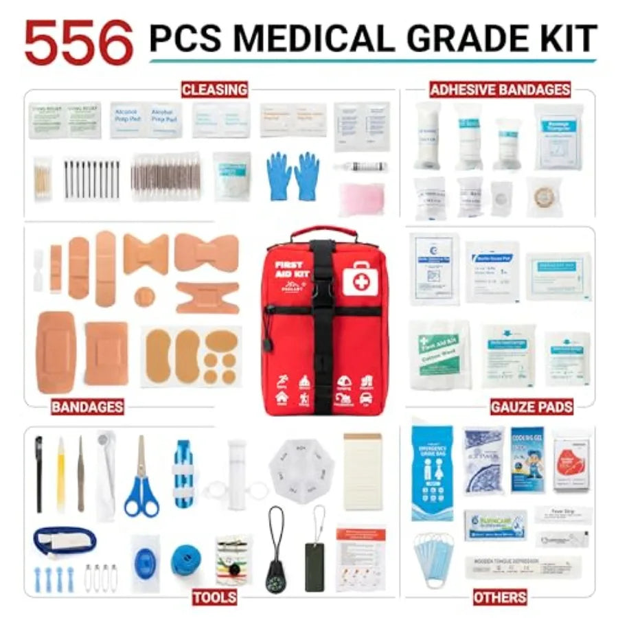 556 Piece Premium Large First Aid Kit, Survival Medical Bag with Labelled Compartments, Workplace ential for Home and Sports, M