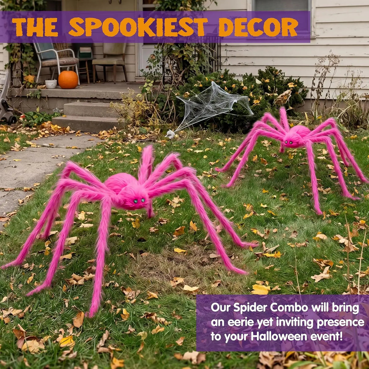 2 Pack 5 Ft Hairy Pink Spider Halloween Outdoor Decorations Scary Giant Spider Fake Large Haunted House Props Halloween Yard Lawn Decorations Party Indoor Decor