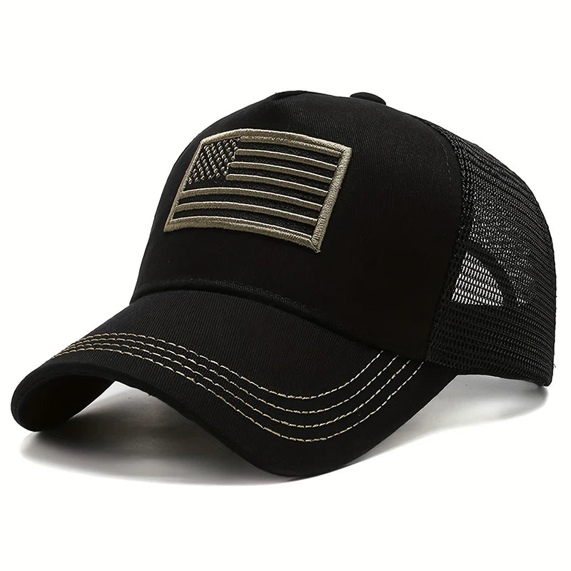 1piece Unisex US Flag Embroidered Baseball Net Hat Outdoor Adjustable Sunscreen Leisure Hat Spring Autumn Travel Beach Vacation