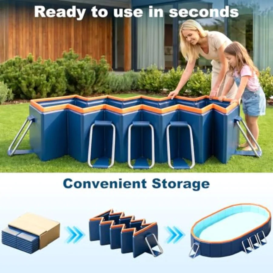 10FT Foldable Pool for Backyard Family Garden, Reinforced Steel Frame with UPF60+ Canopy, Blue and Gray, Easy Setup and Compact