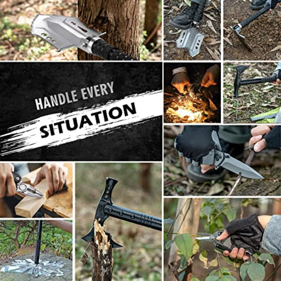 Camping Shovel Axe Outdoor Survival Shovel Set with High Carbon Steel for Men Multi-Functional Outdoor Caming Hiking Backpackin