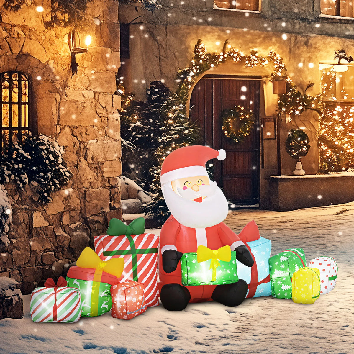 Outsunny 4.4' Christmas Inflatables Santa Claus w/ White LED Lights